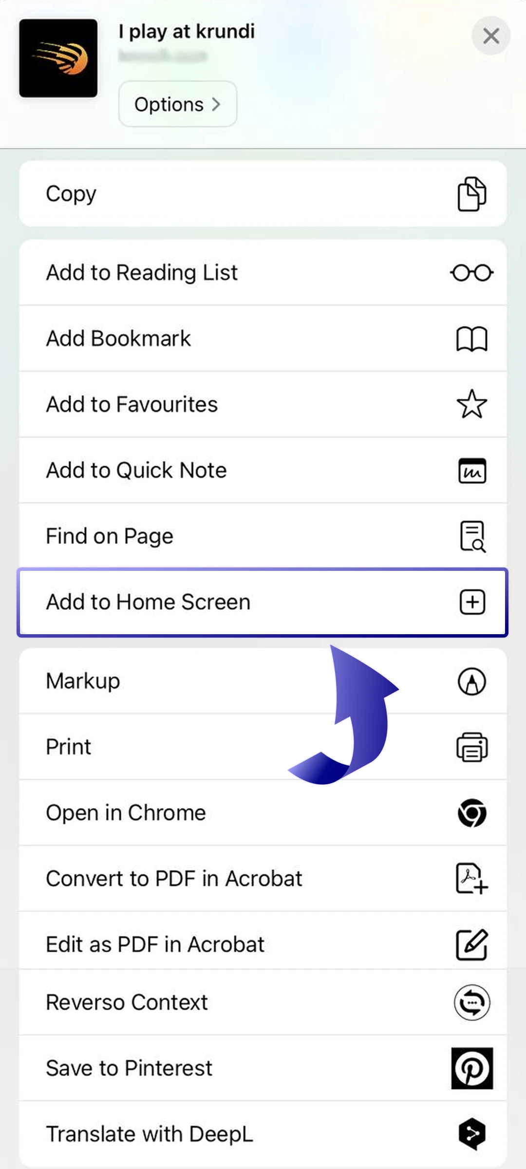 Select Krundi website “Add to Home Screen”.