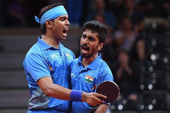 Sharath Kamal (left) and Gnanasekaran Sathiyan teamed up and won a bronze medal at the 2021 Asian Table Tennis Championships